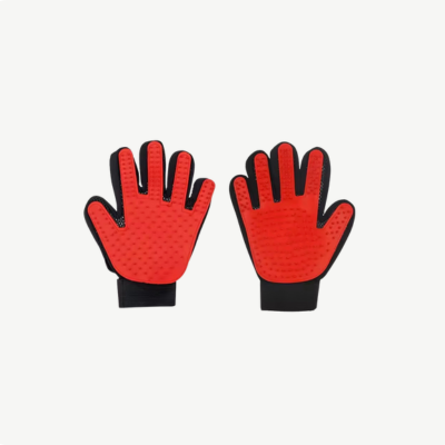 Gant de brossage anti-poils rouge pour chien et chat – deux mains