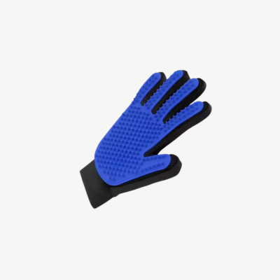 Gant de brossage anti-poils bleu pour chien et chat – main droite