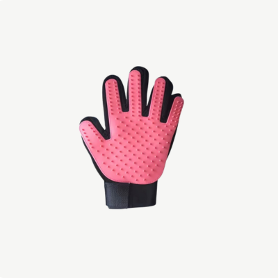Gant de brossage anti-poils rose pour chien et chat –  main gauche